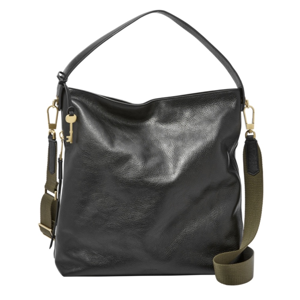Fossil Maya Black Leather Hobo Bag NEW